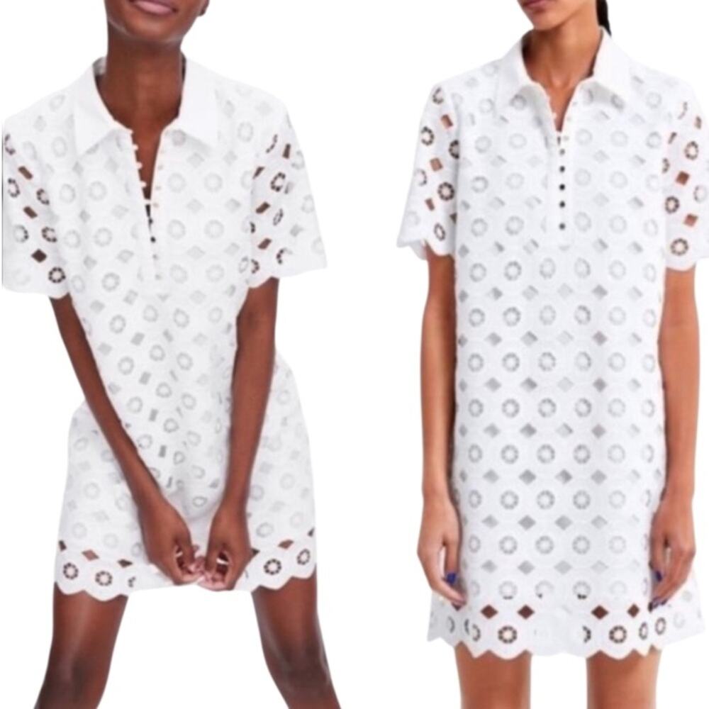 Zara openwork crochet short dress with buttons Size Medium